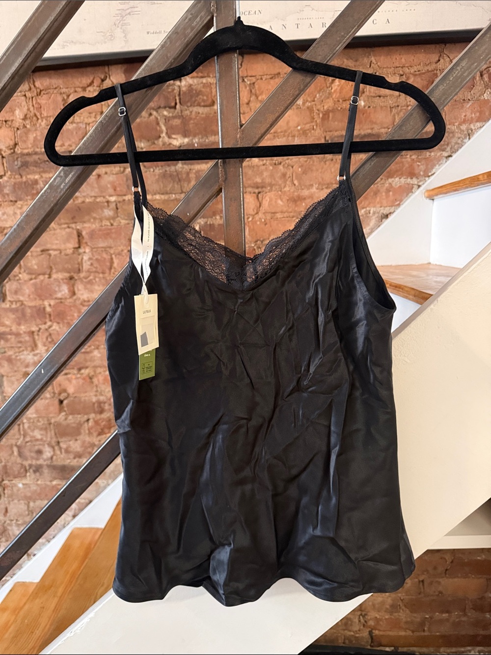 Women's Black Lace-Trim Satin Cami Top